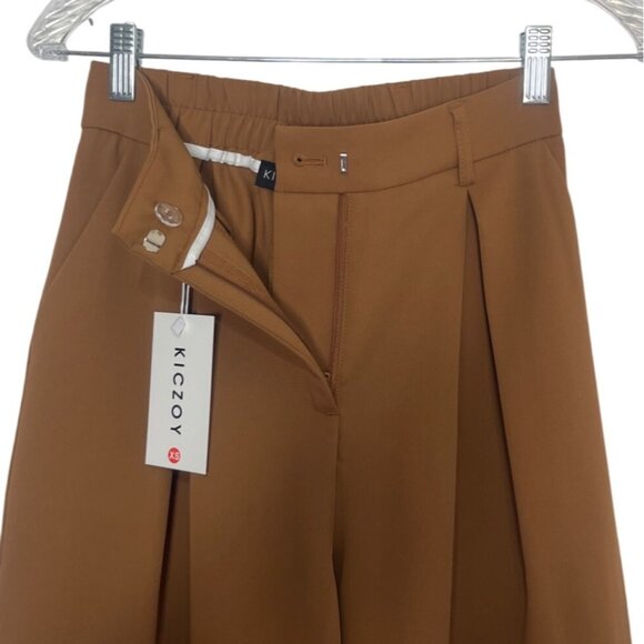 Kiczoy Wide Leg Pleated Front Pants Womens XS Brown - Picture 6 of 11